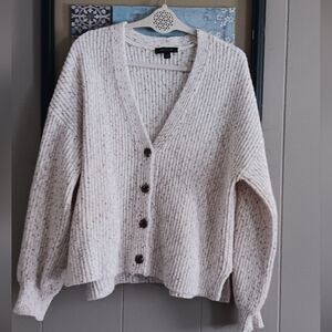 Ann Taylor Boho Tweed Print Oversized Long Sleeve Cardigan  Size L⚘️🛍 CUTE!